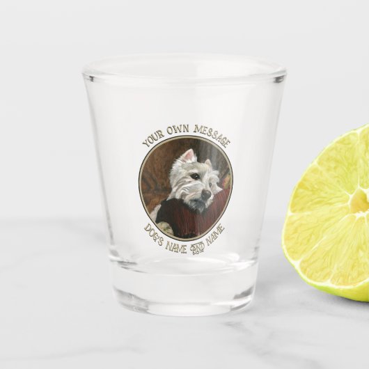 Loungen Westie op de bank Shot Glas (Voorkant)