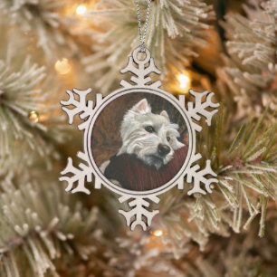 Loungen Westie op de bank Tin Sneeuwvlok Ornament