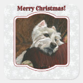 Loungen Westie op de bank Vierkante Sticker (Voorkant)