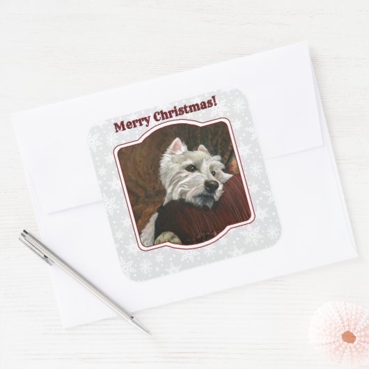 Loungen Westie op de bank Vierkante Sticker (Envelop)