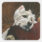 Loungen Westie op de bank Vierkante Sticker (Voorkant)