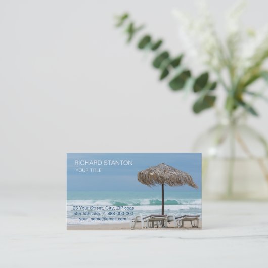 Lounges op het strand visitekaartje (Staand voorkant)