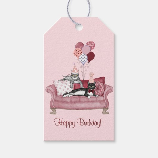 Lounging Cats Birthday Cadeaulabel (Voorkant)