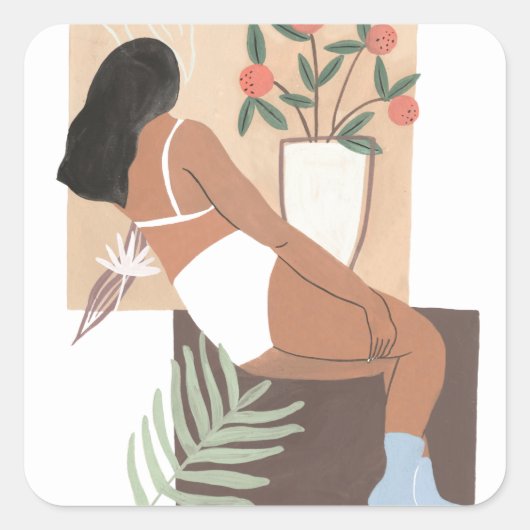 Lounging Woman Vierkante Sticker (Voorkant)