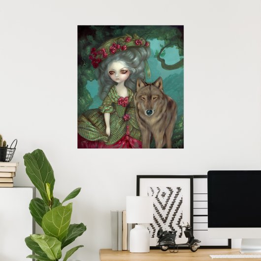 Loup-Garou: La Foret gothic wolf rococo Art Print (Thuiskantoor)