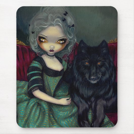 Loup-Garou: Noir rococo gothic wolf Mousepad Muismat (Voorkant)