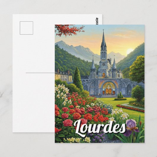 Lourdes France Reizen Bloemen Briefkaart (Voorkant / Achterkant)