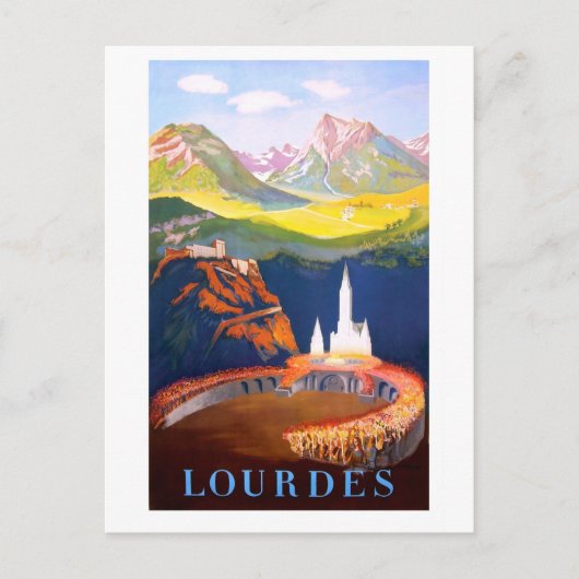 Lourdes, stad en kerk. Pyreneeën Briefkaart (Voorkant)