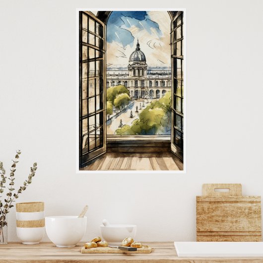 Louvre door een raam Poster (Keuken)