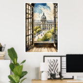 Louvre door een raam Poster (Thuiskantoor)