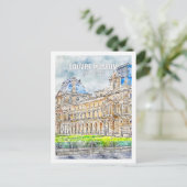 Louvre Musem Paris Frankrijk Travel Waterverf Briefkaart (Staand voorkant)
