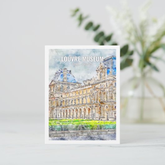 Louvre Musem Paris Frankrijk Travel Waterverf Briefkaart (Staand voorkant)