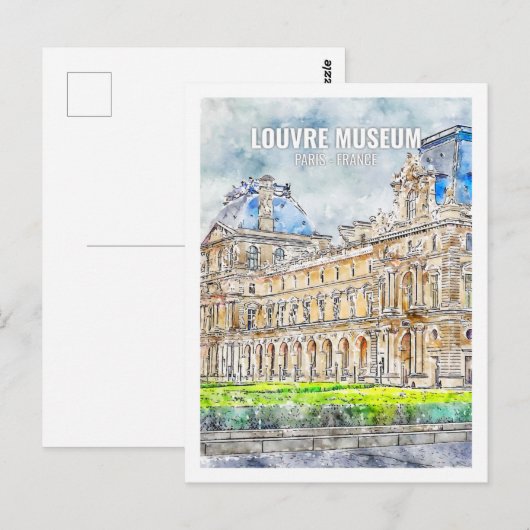 Louvre Musem Paris Frankrijk Travel Waterverf Briefkaart (Voorkant / Achterkant)