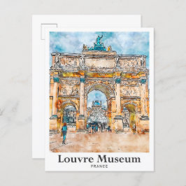 Louvre Museum Frankrijk Waterverf Hand getekend Briefkaart