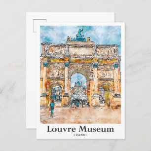 Louvre Museum Frankrijk Waterverf Hand getekend Briefkaart