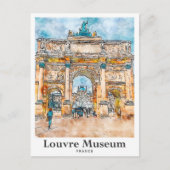 Louvre Museum Frankrijk Waterverf Hand getekend Briefkaart (Voorkant)