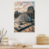 Louvre Museum in de avond olieverfschilderij Poster (Keuken)