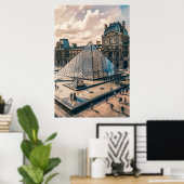 Louvre Museum in de avond olieverfschilderij Poster (Thuiskantoor)