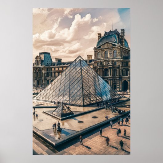 Louvre Museum in de avond olieverfschilderij Poster (Voorkant)