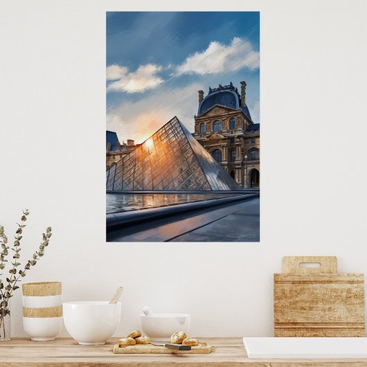 Louvre Museum Olieverfschilderij in daglicht Poster (Keuken)