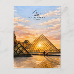 Louvre Museum Zonsondergang Parijs Frankrijk   Wat Briefkaart