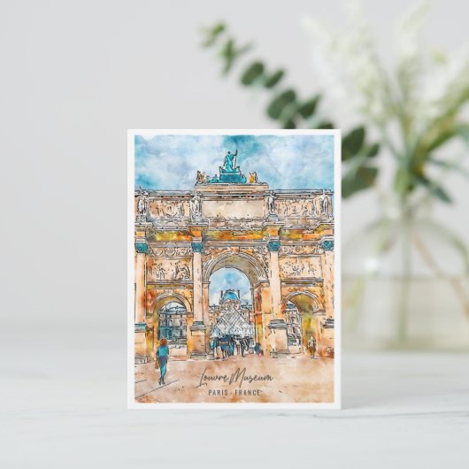 Louvre Paris France Travel Place Waterverf Briefkaart (Staand voorkant)