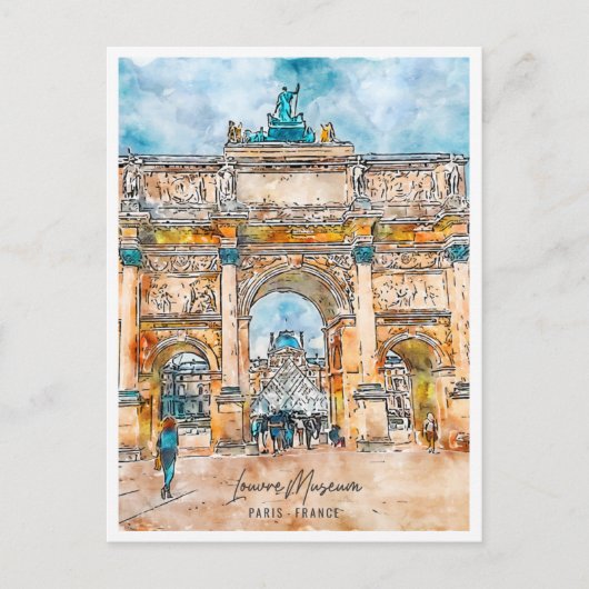 Louvre Paris France Travel Place Waterverf Briefkaart (Voorkant)