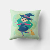 Lovable Halloween Witch with Broom and Stars Kussen (Achterkant)