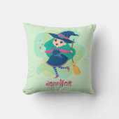 Lovable Halloween Witch with Broom and Stars Kussen (Voorkant)