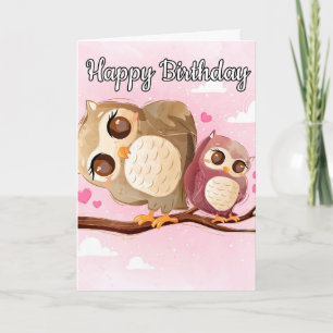 Lovable Mama Owl & Baby   Gelukkige verjaardag Kaart