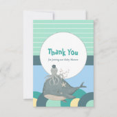 Lovable Nautical Whale Octopus Green Baby shower Bedankkaart (Voorkant)