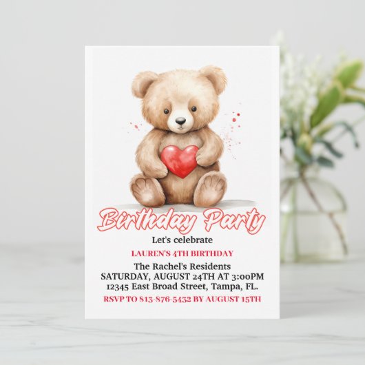 Lovable Teddy Bear Verjaardagsfeestje Kaart (Staand voorkant)