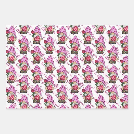 Lovable Valentijn Gnomen Inpakpapier Vel (Voorkant 2)