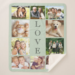 Love 10 Photo Collage Sage Green Sherpa Deken
