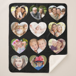 Love 12 Photo Heart Collage Black Sherpa Deken