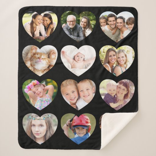 Love 12 Photo Heart Collage Black Sherpa Deken (Voorkant)