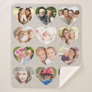 Love 12 Photo Heart Collage Taupe Sherpa Deken