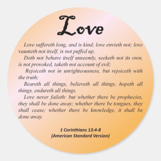 Love 1 Corinthians 13-4 Ronde Sticker (Voorkant)