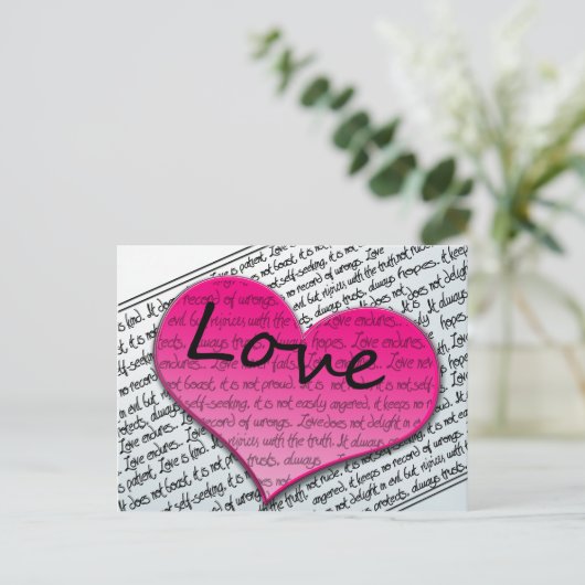 Love 1 Corinthians 13 Hearts Pink Briefkaart (Staand voorkant)