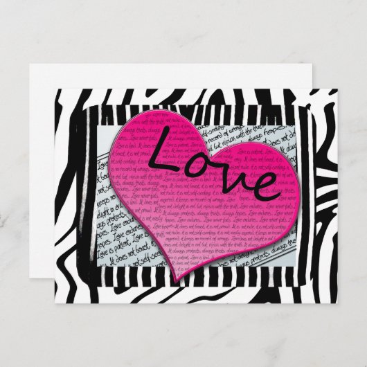 Love 1 Corinthians 13 Hearts roze Zebra Briefkaart (Voorkant / Achterkant)