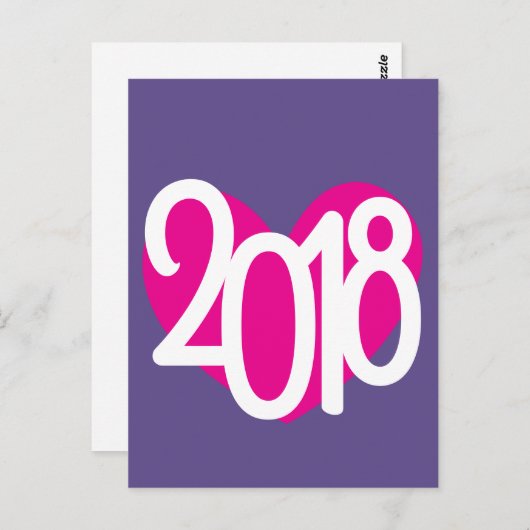 Love 2018 roze hart briefkaart (Voorkant / Achterkant)