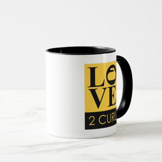 LOVE 2 CURL Coffee-Mok - Geel/houtskool Mok (Voorkant rechts)