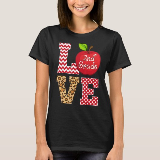 Love 2e Grade Apple T - shirts Gift Teacher Leopar (Voorkant)