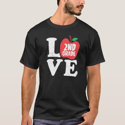 Love 2nd Grade Apple Second Grader Student Teacher T-shirt (Voorkant)