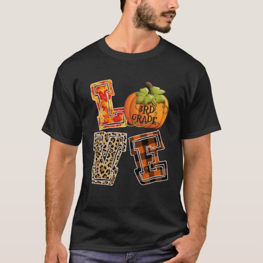 Love 3rd Grade Leopard Happy Fall Y all Autumn Tea T-shirt (Voorkant)