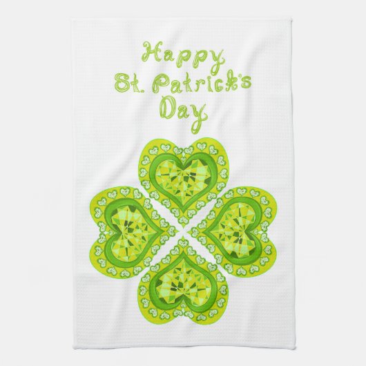 LOVE 4 Leaf Heart Diamonds St Patricks Day Fabric Theedoek (Verticaal)