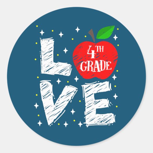 Love 4th Grade Apple Back To School Teacher Ronde Sticker (Voorkant)