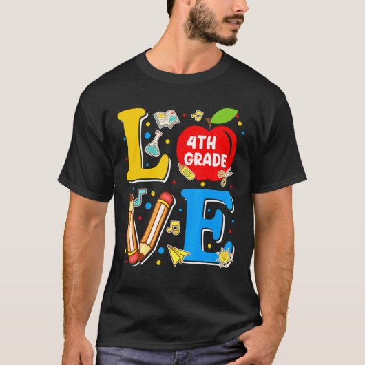 Love 4th Grade Apple Back To School Teacher T-shirt (Voorkant)