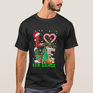 Love 4th Grade Santa Hat Candy Cane Teacher Xmas P T-shirt