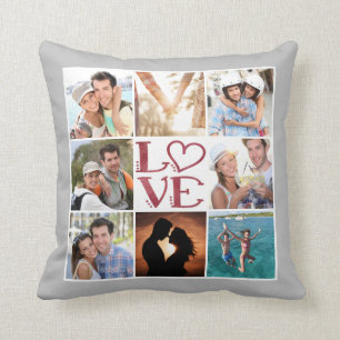 LOVE 8-fotocollage bewerkbaar grijs gepersonalisee Kussen